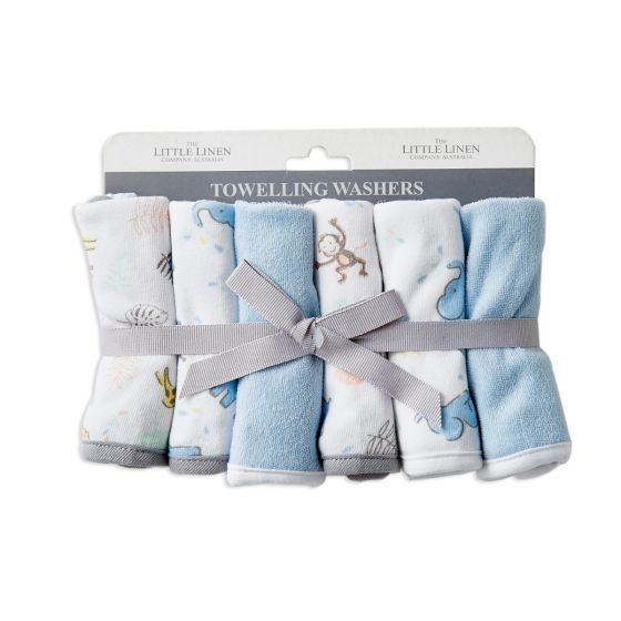 The Little Linen Towelling Washcloth 6 Pack - Safari Bear (1)