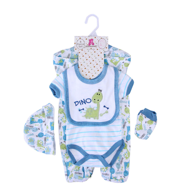 Newborn Baby 5-Piece Clothing Set - Dinosaur Green (1)