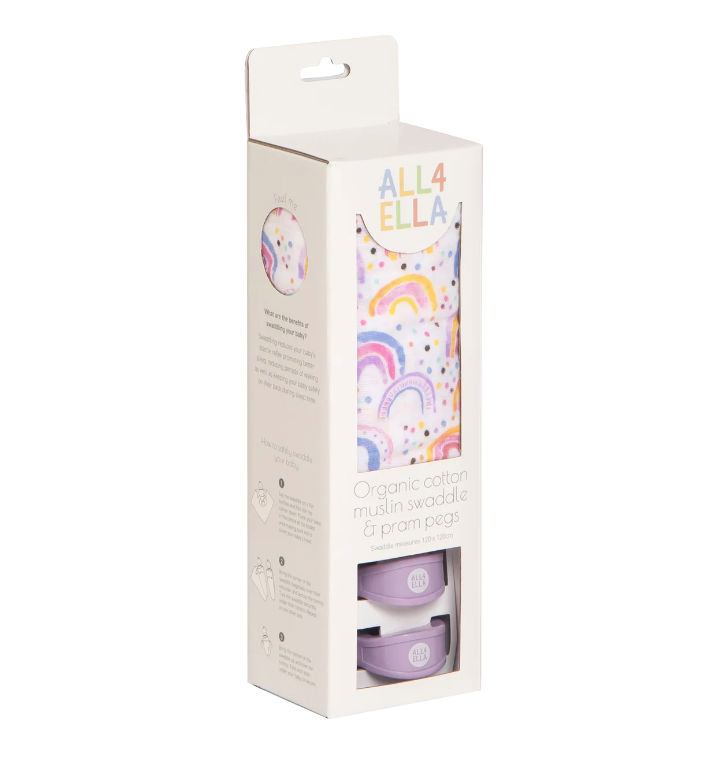 Muslin & 2 Pram Peg Box Set - Watercolour Rainbow (1)