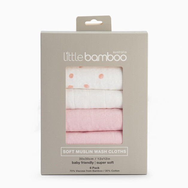 Little Bamboo Muslin Washers 6pk Dusty Pink (3)