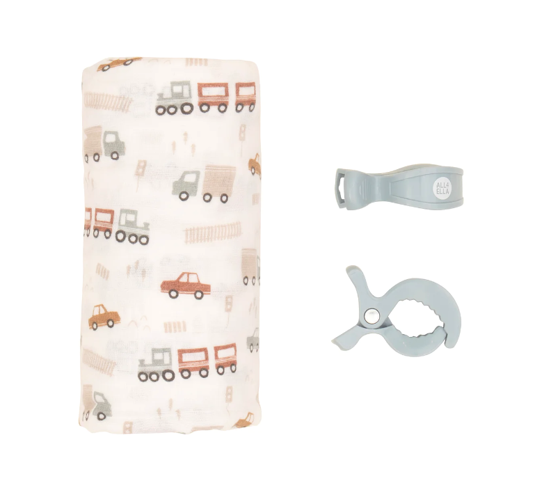 Muslin & 2 Pram Peg Box Set - Trucks (2)