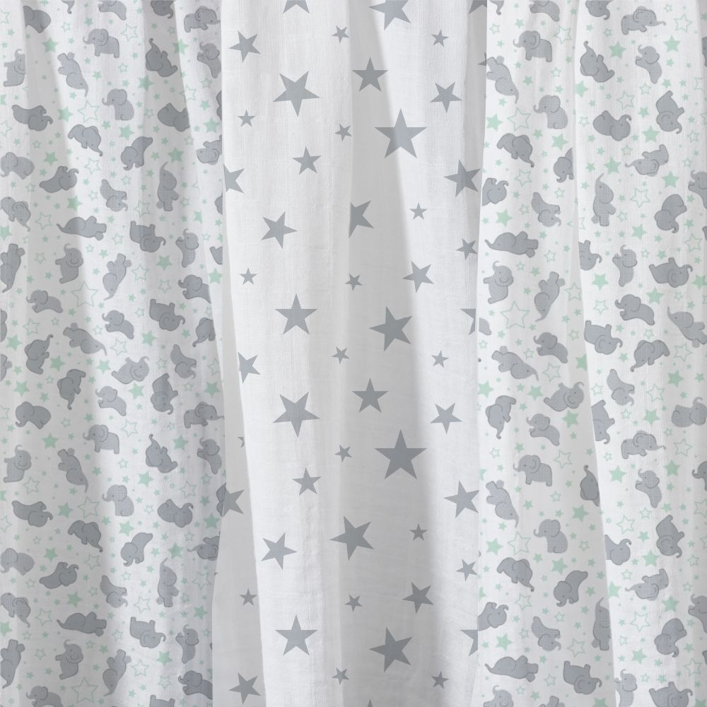 The Little Linen Co Muslin Wrap 3 Pack - Mint Elephant (2)